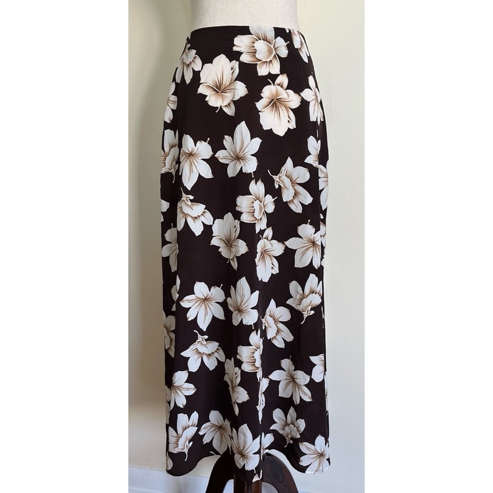 Vintage 90s Floral Skirt Sense Brown and White Maxi Lightweight Size Small